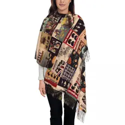 Harajuku The Beatle Memebers Art Scarf Tassel Scarves for Women Soft Warm Shawls and Wraps Long Fall Winter Shawl Wrap