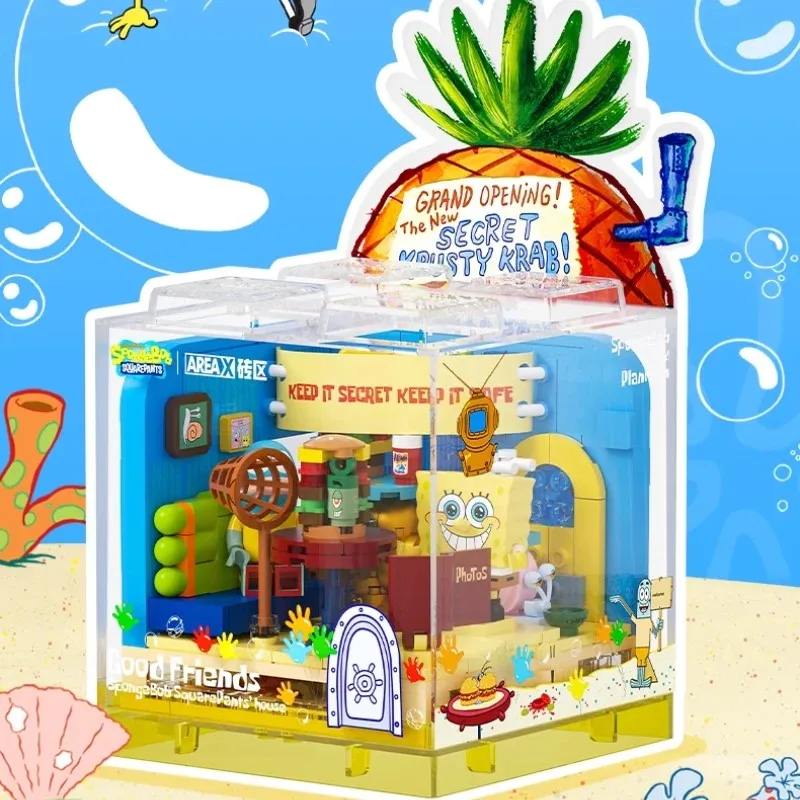 

Spongebob Patrick Star Cartoon Krusty Krab Restaurant with Light Building Blocks Creative Figure Model Light Bricks Toys Gift