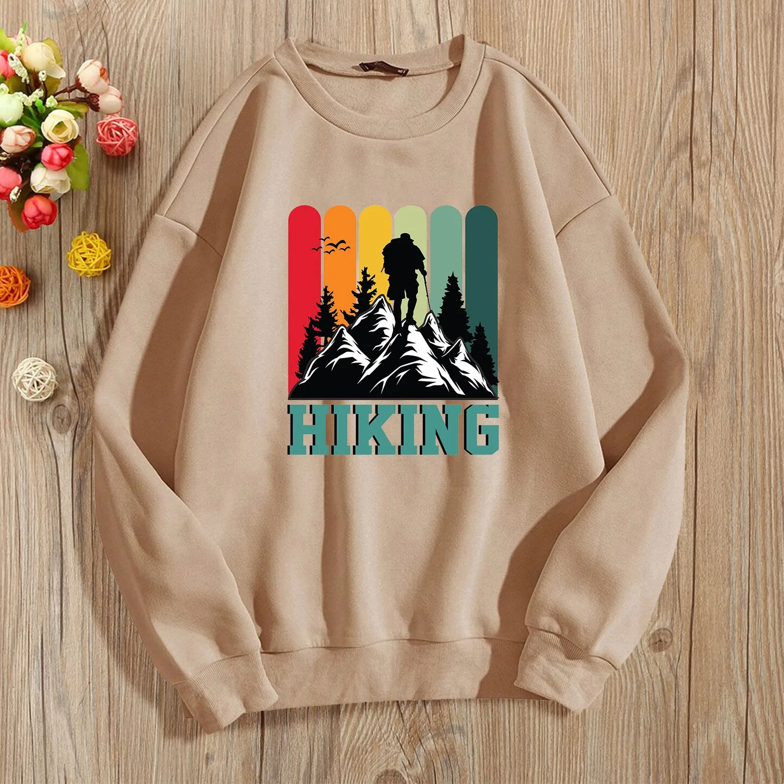 

Women's Crew Neck Sweatshirt Mountaineering Hiking Watching Sunrise And Sunset Series Top Ladies Sweatshirts Zipper