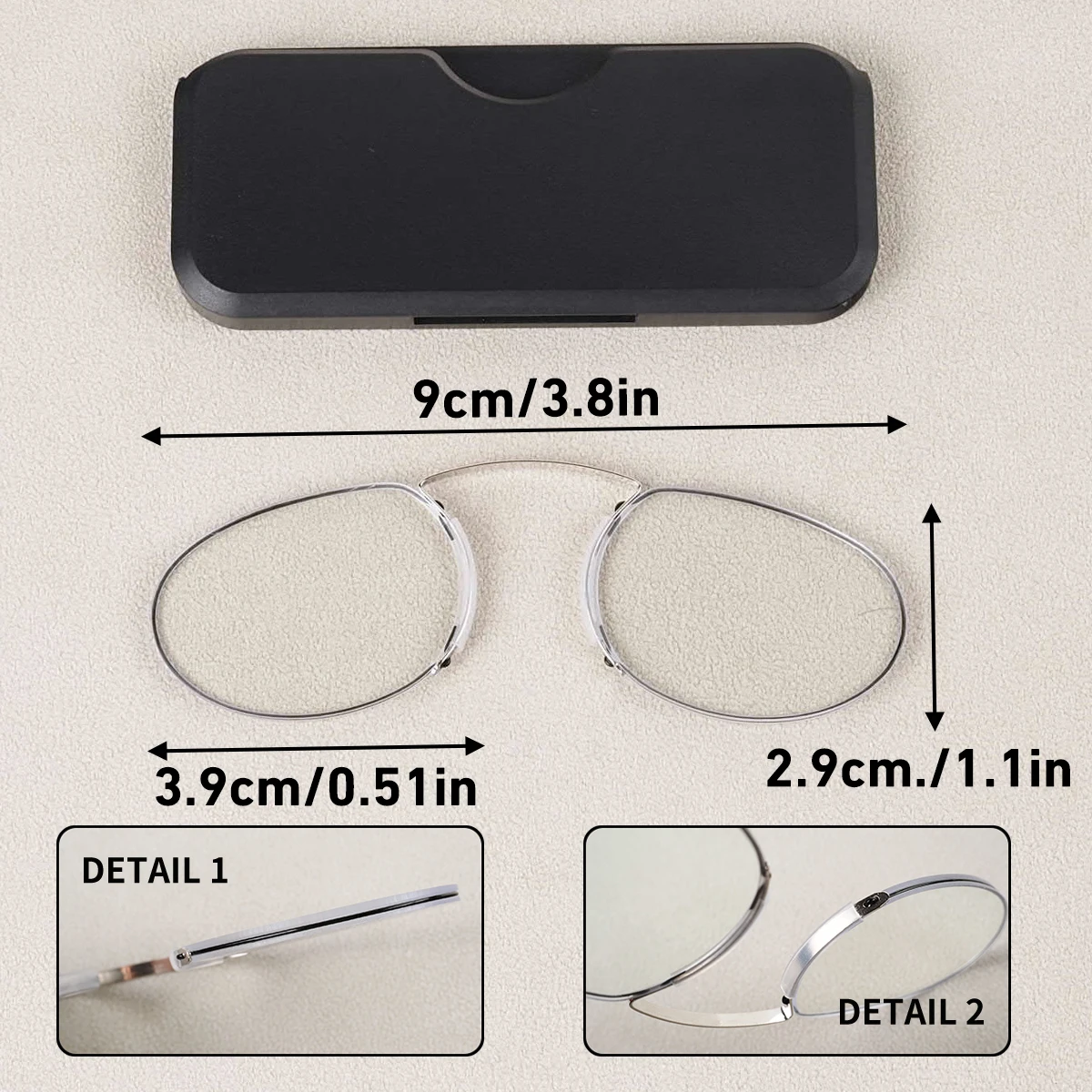 Lesebrille mit Nasenklammer, ohne Bügel, leicht zu tragen, kann an einer Handyhalterung befestigt werden, einfach zu transportieren, +100 bis +350, Unisex-Modell – Detail 5