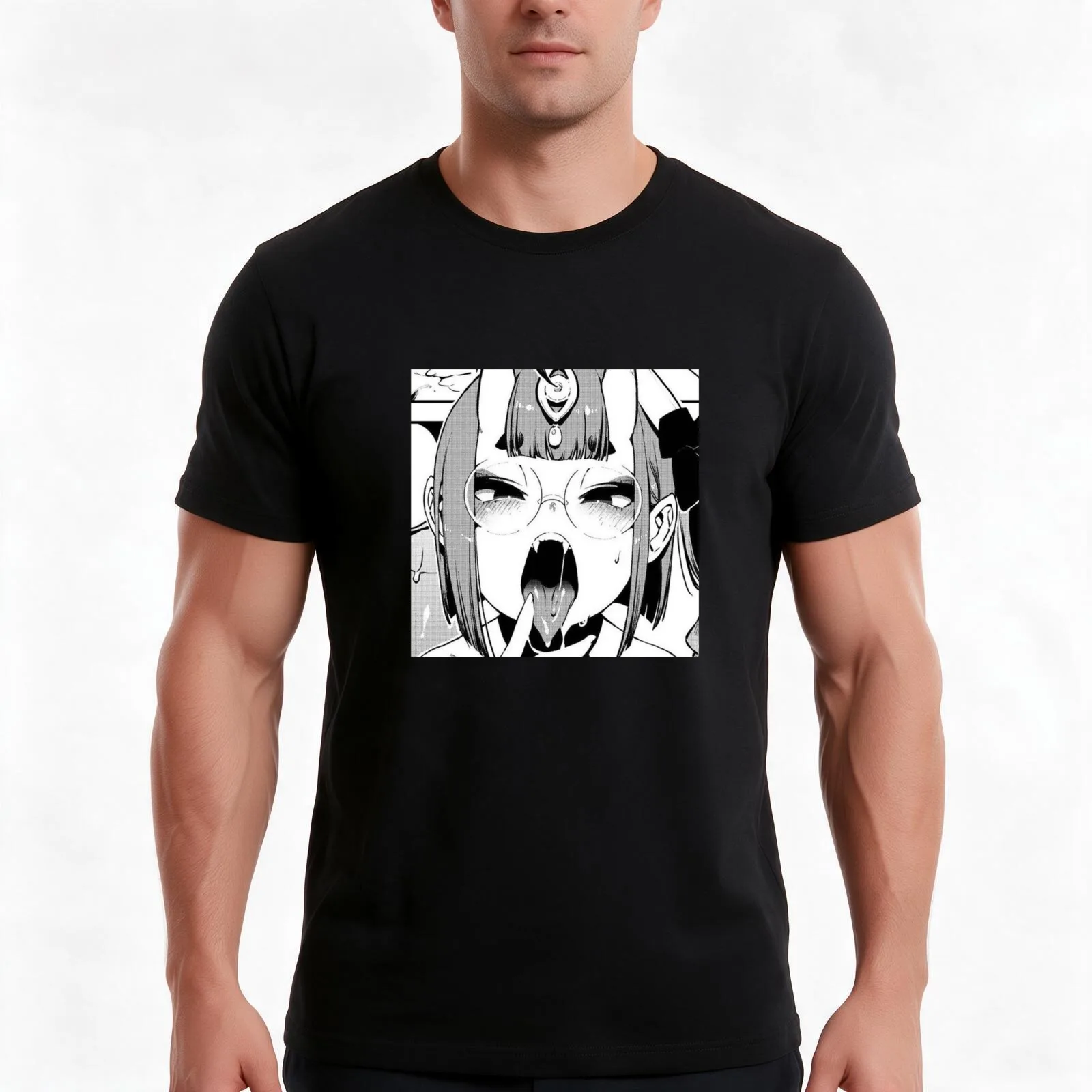 Ahego Succubus Manga T-Shirt Summer Casual Cotton Tee Oversized Streetwear Tops Vintage Graphic Print Loose Fit Short Sleeve