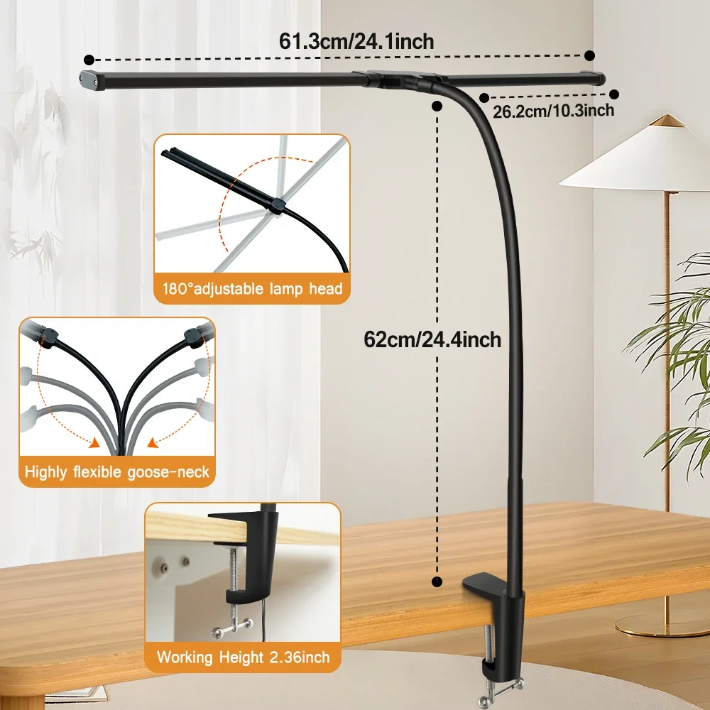 Imagem -05 - Dobrável Swing Braço Abajur com Clip Led Desk Lamp Cabeça Dupla ou Única Estação de Trabalho Regulável Office pc Eye Protection