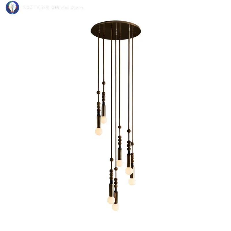 Retro Art Deco Copper Ceiling Pendant Lights Elegant Agate Marble Home-applicants LED Dimmable Indoor Lamps For Living Room