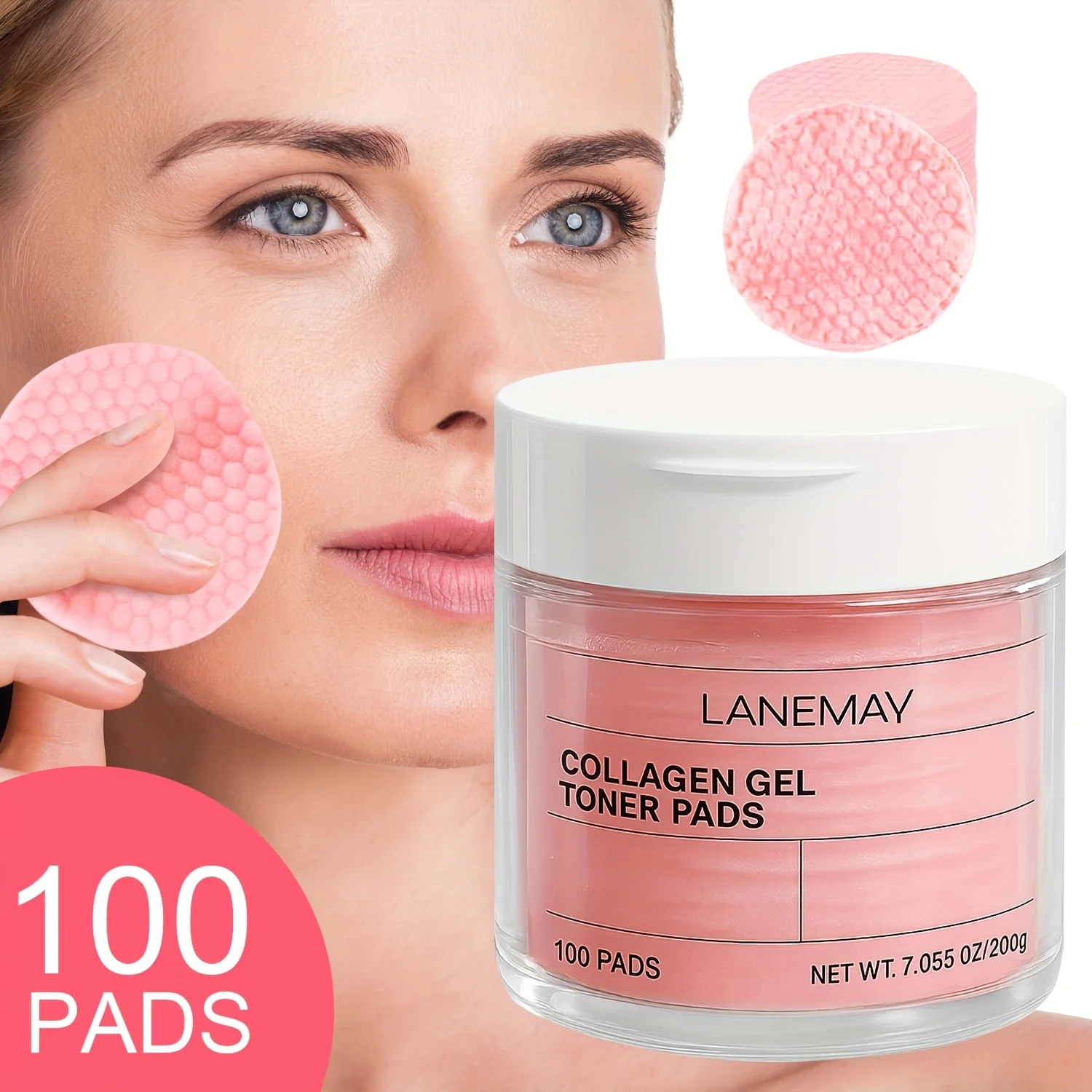 100 PADS Collagen Gel Toner Pads - Deeply Clean Pores & Impurities, Improve Light Beige Tone & Texture, Prevent Blemishes