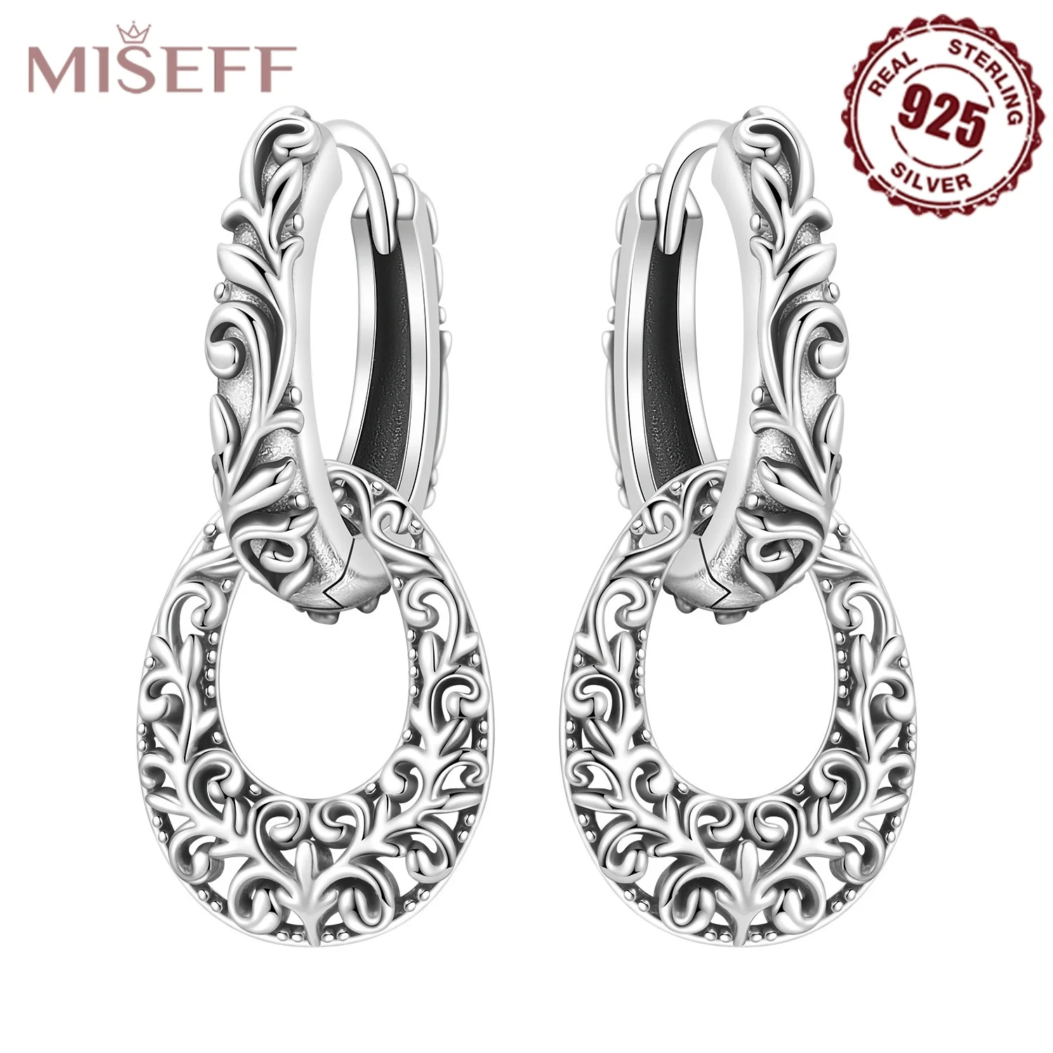 MISEFF S925 Sterling Silber Vintage Weinreben-Ohrringe, Retro Gedrehte Zweig-Hängeohrringe, Hypoallergener Botanischer Schmuck, Geschenk