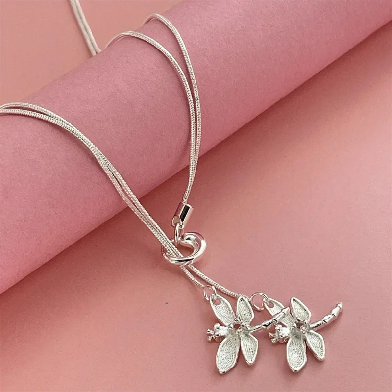 

Новое ожерелье DOTEFFIL из стерлингового серебра 925 пробы с двумя подвесками в виде бабочек для женщин, ожерелье-цепочка в виде змеи, ювелирные изделия для свадьбы и помолвки