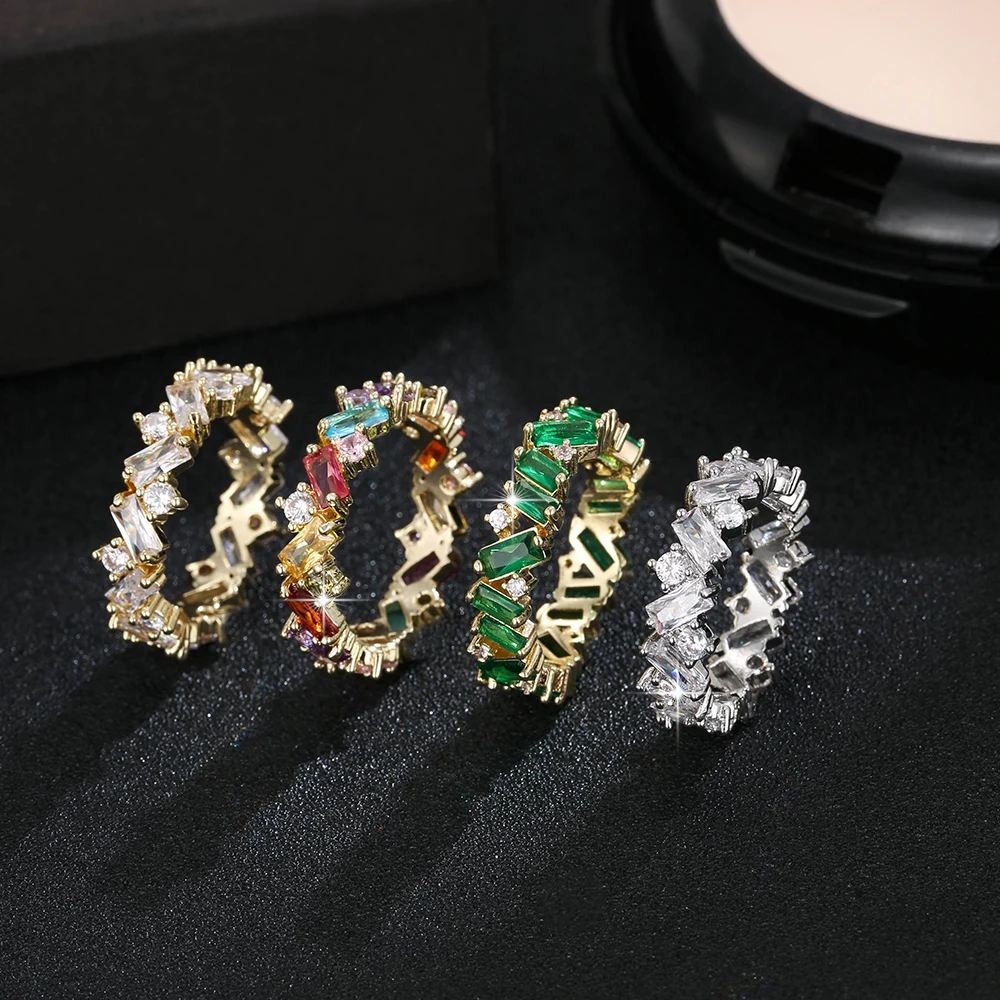 LXOEN الفاخرة الفرقة متعدد الألوان سحر AAA زركون خواتم الزفاف للأزياء النساء حفلة خطوبة كريستال مجوهرات