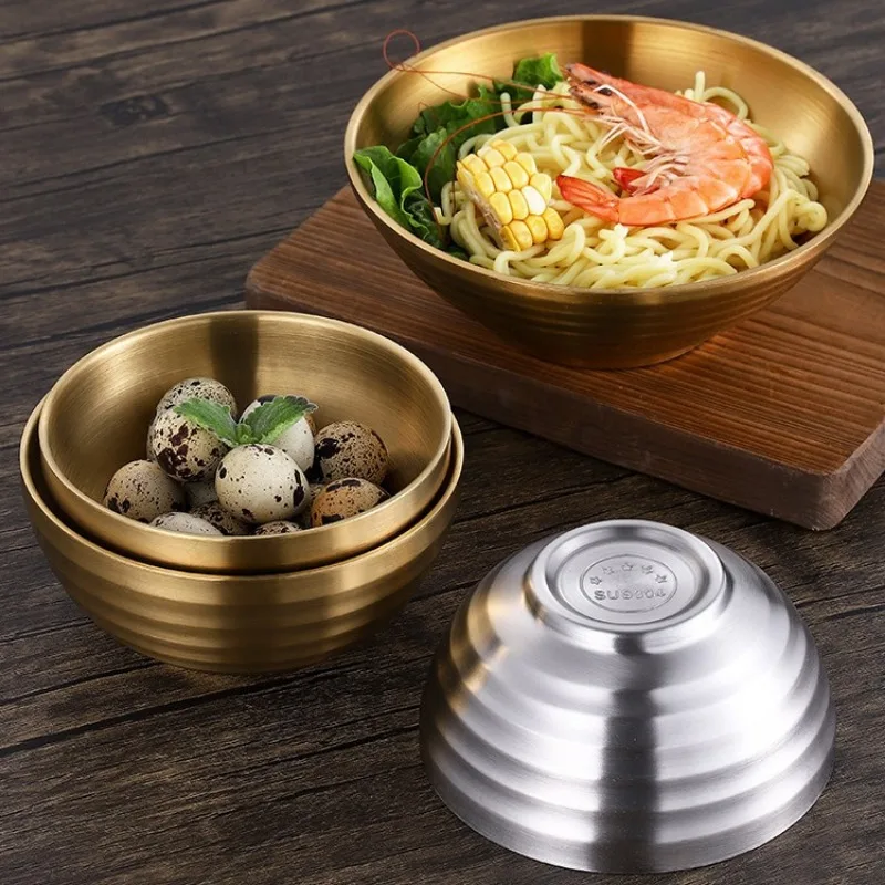 

Double-Layer Heat Insulation Noodle Bowl Speaker Ramen Cold Spicy Hot Pot Rain-Hat Shaped Bowl 304 Stainless Steel Thread