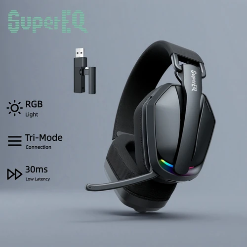 Imagen 1 del producto Auriculares inalámbricos RGB SuperEQ G19BT de 2,4 GHz con micrófono, transmisor USB/tipo C, auriculares para juegos supraaurales