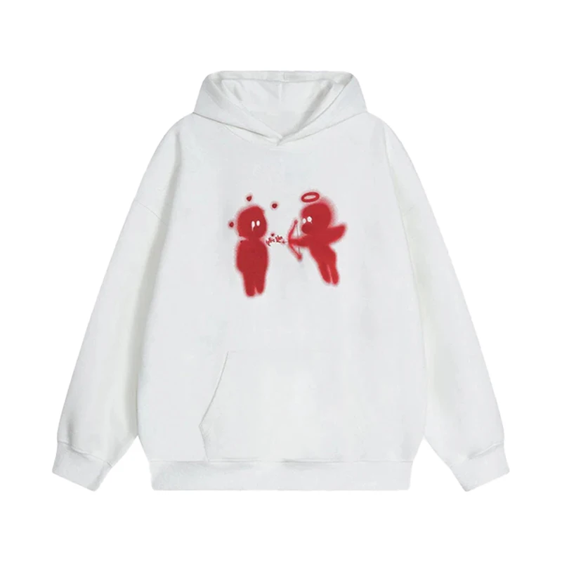 

Y2k New Autumn/Winter Warm Outdoor Hoodie with Unique Design, Printed White Sweater, Hip Hop Sweater