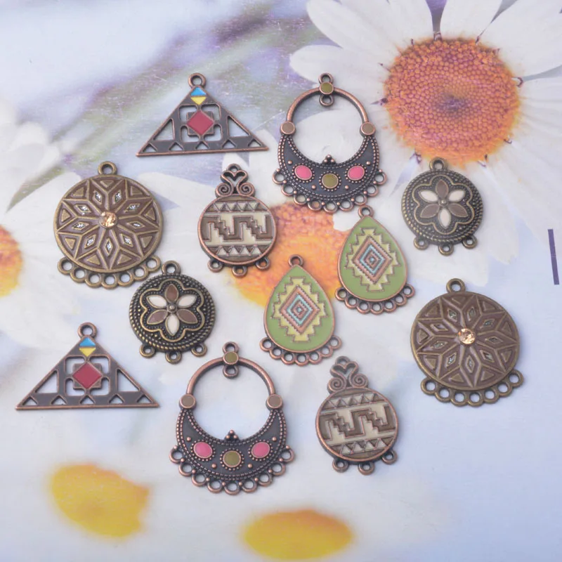 10 Stück/Set Boho Charms Verbinder Statement-Schmuckzubehör Braun Runde Dreieck-Verbinder Anhänger DIY Damenohrringe – Detail 3
