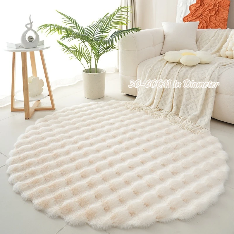 Bubble Velvet Faux Rabbit Fur Carpet Round Soft Fluffy Mat Modern Living Room Winter Warm Decortion Dressing Table Area Rug Mat