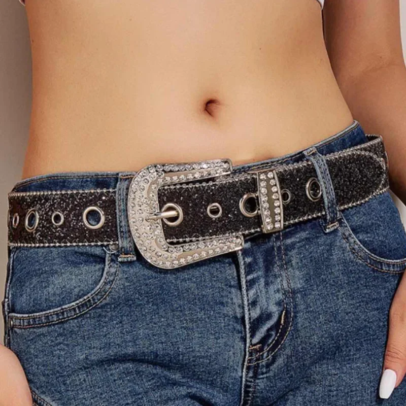 Full Rhinestone Belts For Women Men Fashion Diamond Bling PU Metal Buckle Pin Waist Belt Leisure Dress Jeans Wild Waistband