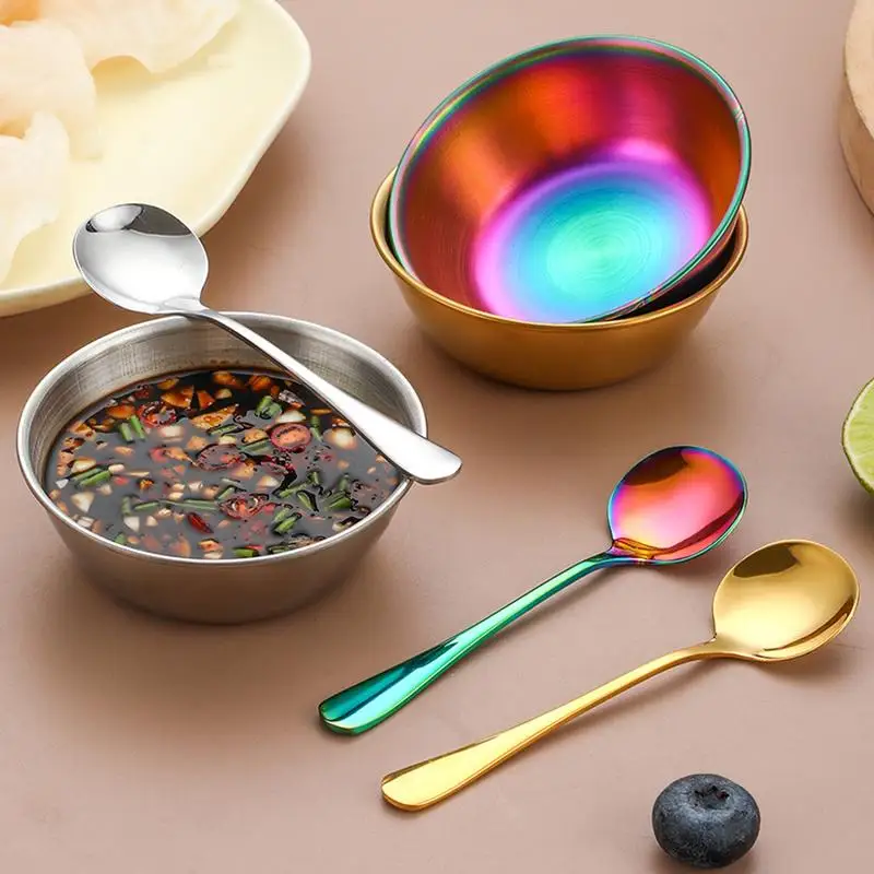 Stainless Steel Sauce Dishes And Spoon For Appetizer Seasoning Serving Dishes Sets Spice Plates Kitchen Tableware
