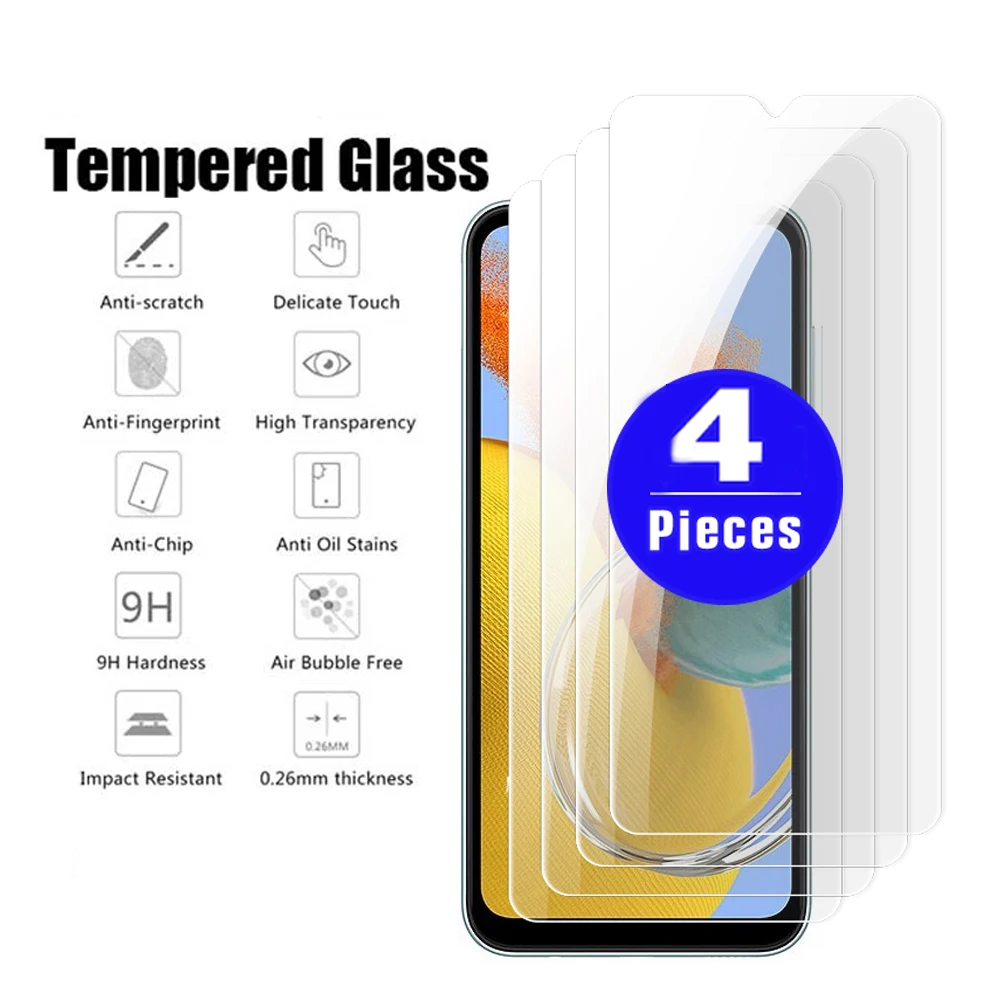

4 шт. 9H закаленное стекло для Samsung Galaxy M14 5G, защита экрана M22 M23 M31 M32 M33 M12 M13 F14 M02 M30 M30S M21 M21S M42, пленка