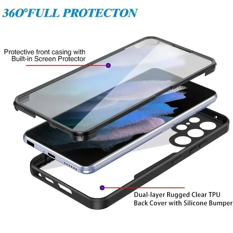 360 Screen Full Protection Phone Case for Samsung Galaxy S24 Ultra Plus S23 FE A05S A05 A15 A25 A35 A55 A34 A54 Clear Cover