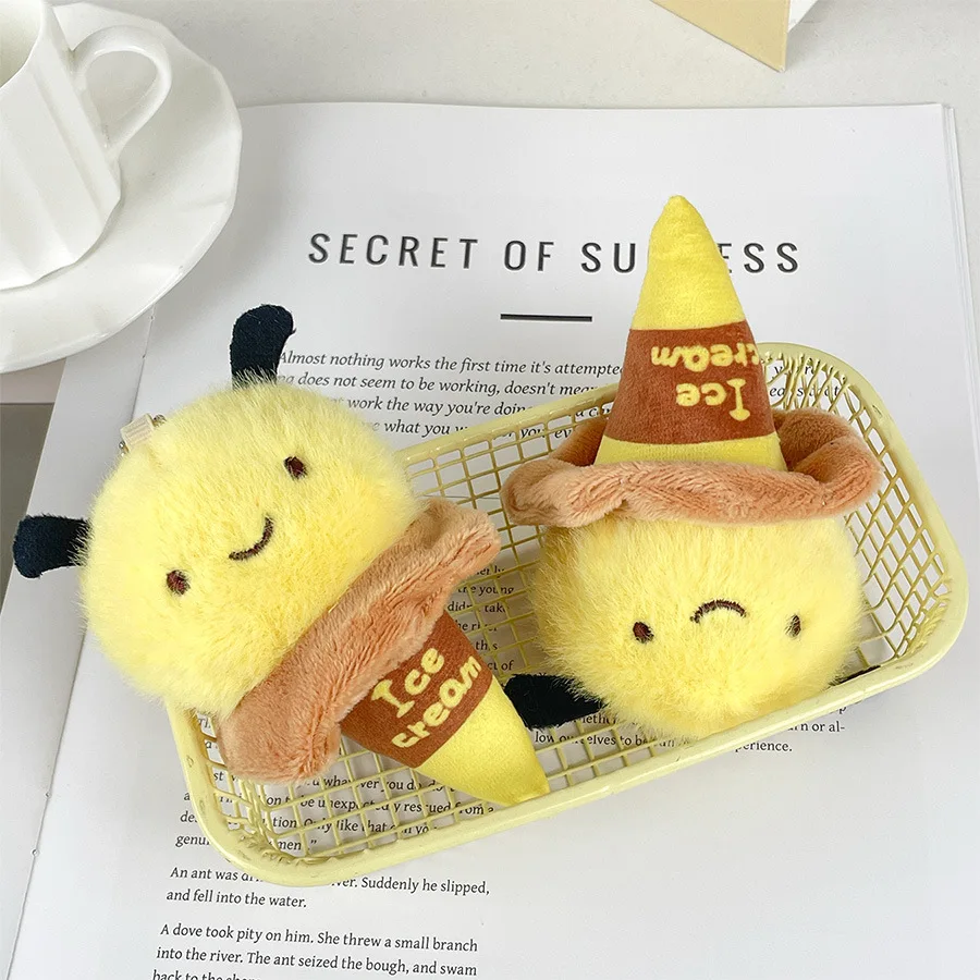 

New Creative Bee Ice Cream Plush Doll Keychain Pendant Cute Bag Accessories Cartoon Bee Plush Doll Children Gifts