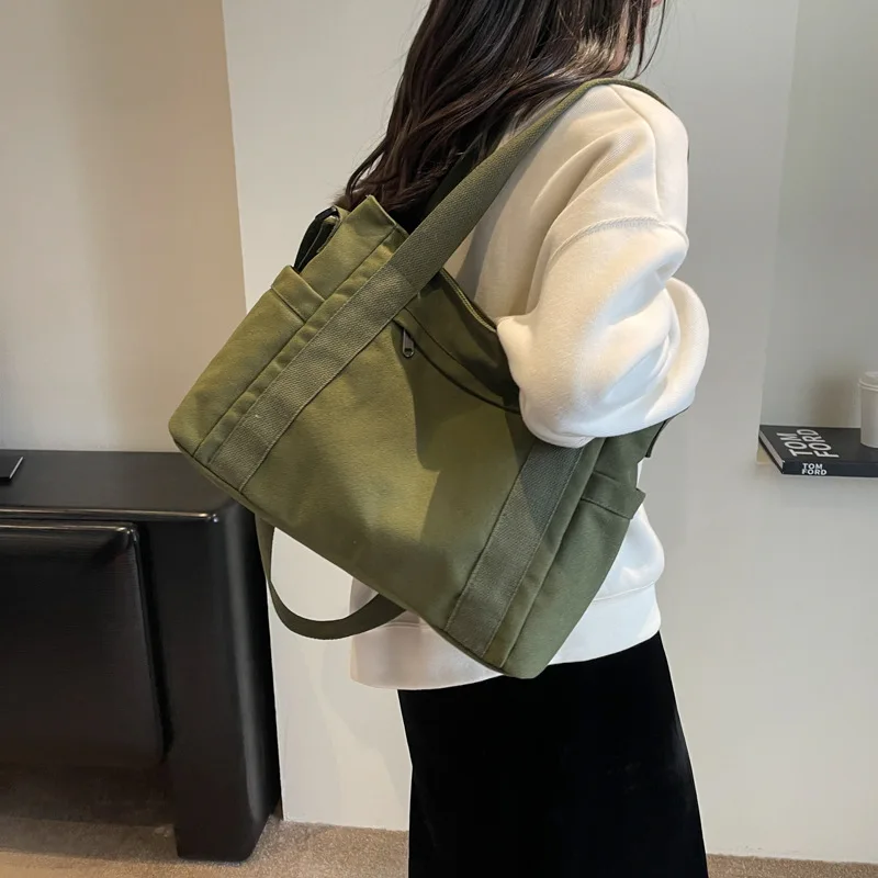 Large Capacity Canvas Women Tote Bags Fashion Female Shoulder Bag Commuting Carrying Bag Casual Designer Handbag Shopper Bag