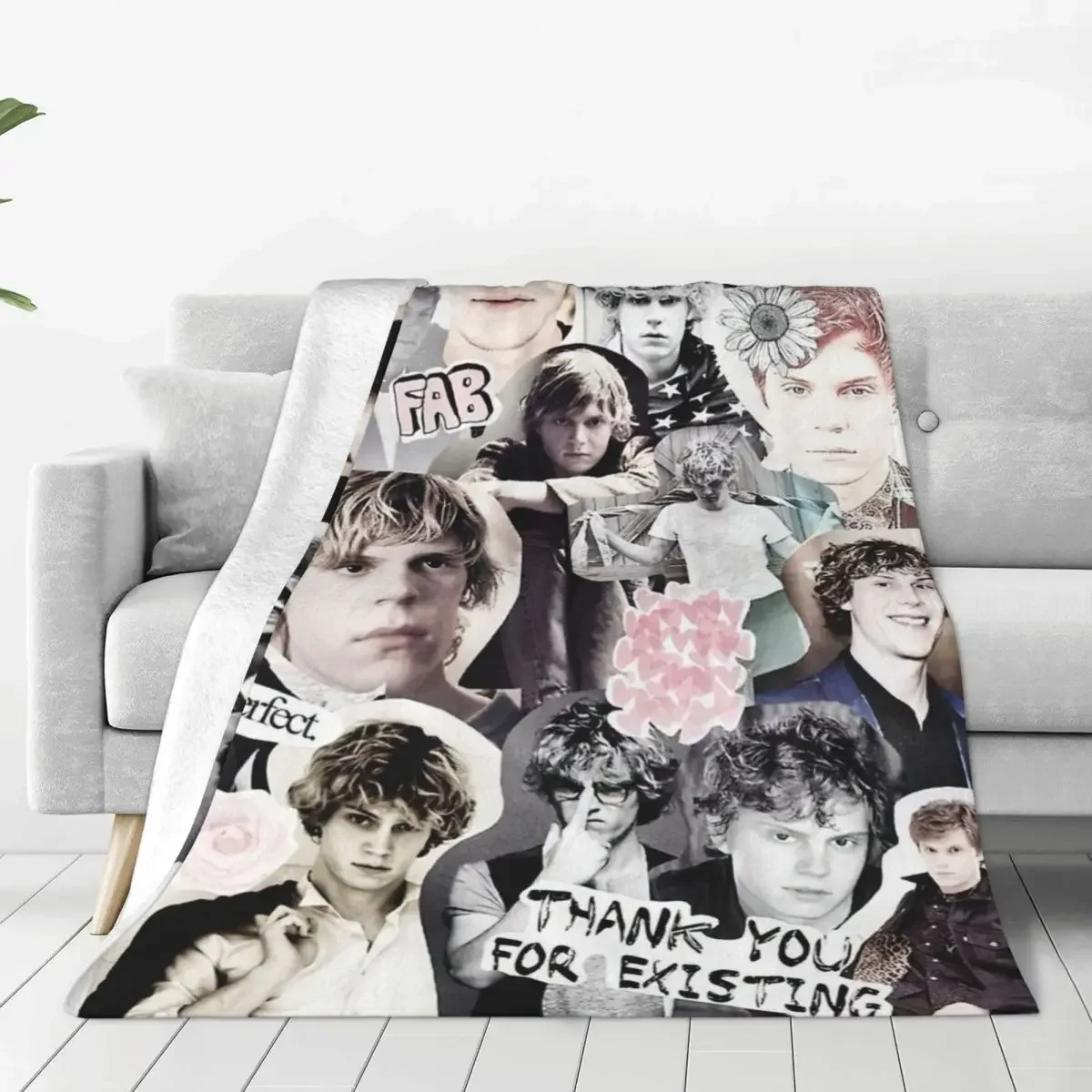 Evan Peters Collage Actor Movie Blanket Flannel Awesome Warm Throw Blankets for Home Decoration