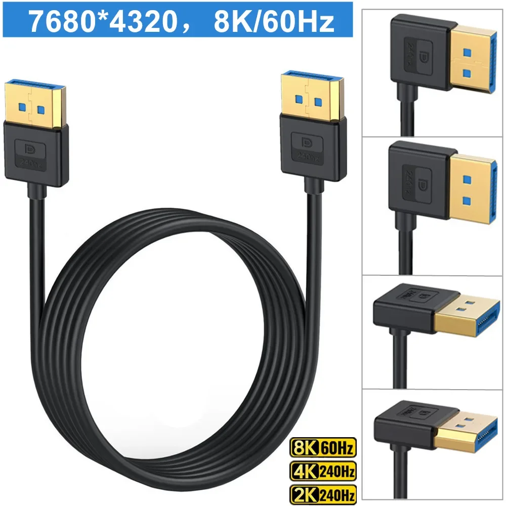 90-stopniowy kąt prosty Displayport 1.4 kabel DP męski do kabel silikonowy męskiej z 8K/60Hz,4K/144Hz obsługuje 0.3m 1m 5m