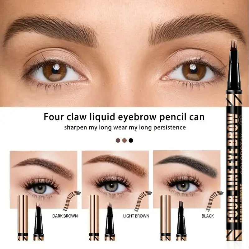 Stylo à sourcils liquide à 4 broches, imperméable, séchage rapide, résistant aux taches, pour les coups de cheveux naturels et les sourcils à plumes, facile à utiliser pour les débutants