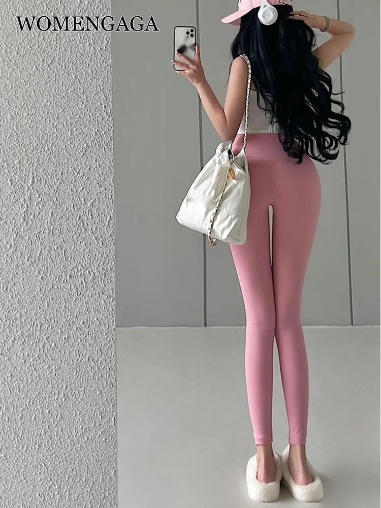 WOMENGAGA Skinny Slim High Waist Elastic Shark Pants For Bottom Long Pants For Women Leggings Pink American Spicy Girls 64Q0