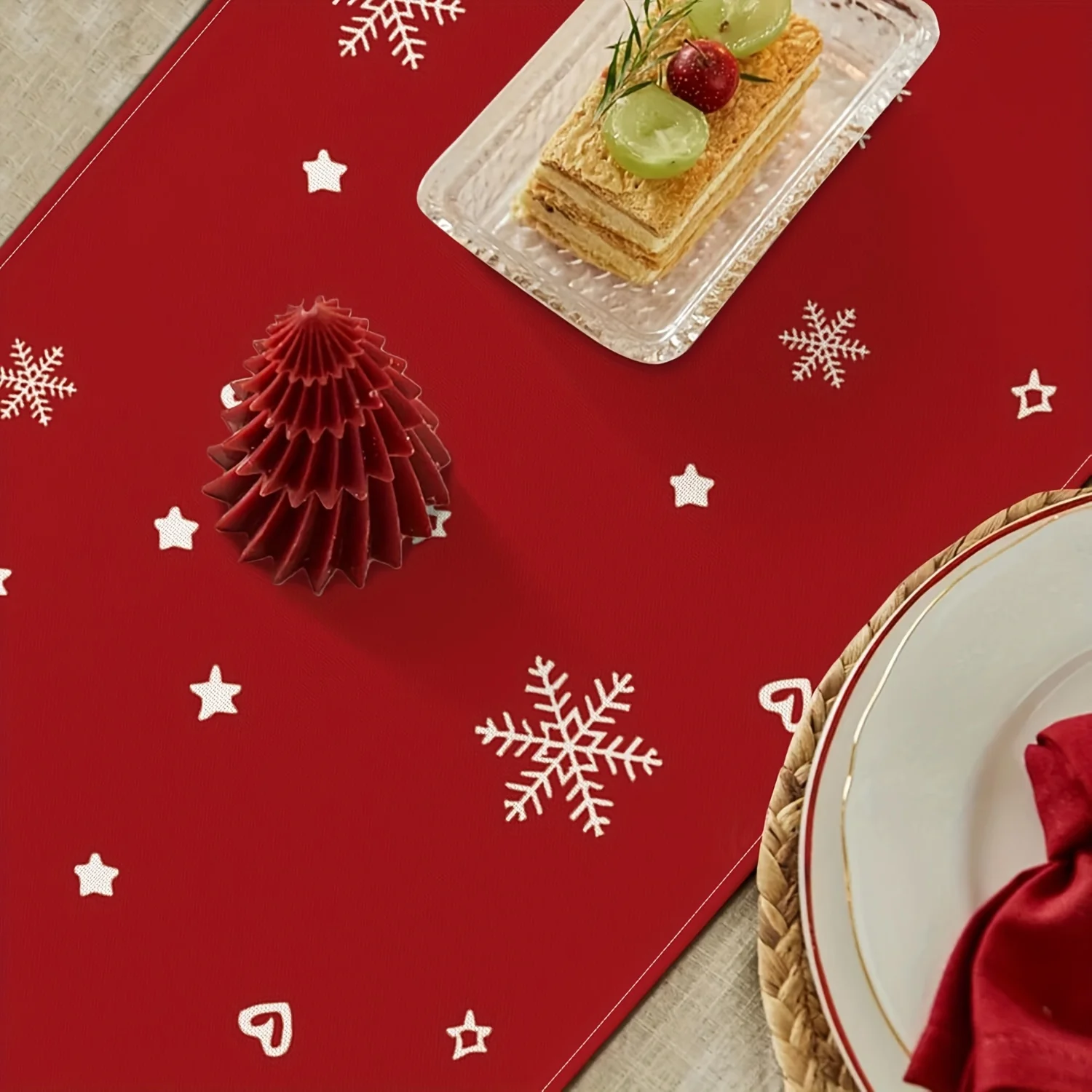 1 Merry Christmas Table Runner 2D With Snowflakes Stars Hearts for Christmas Dining Table Decor Adding Festive Warmth and Cheer