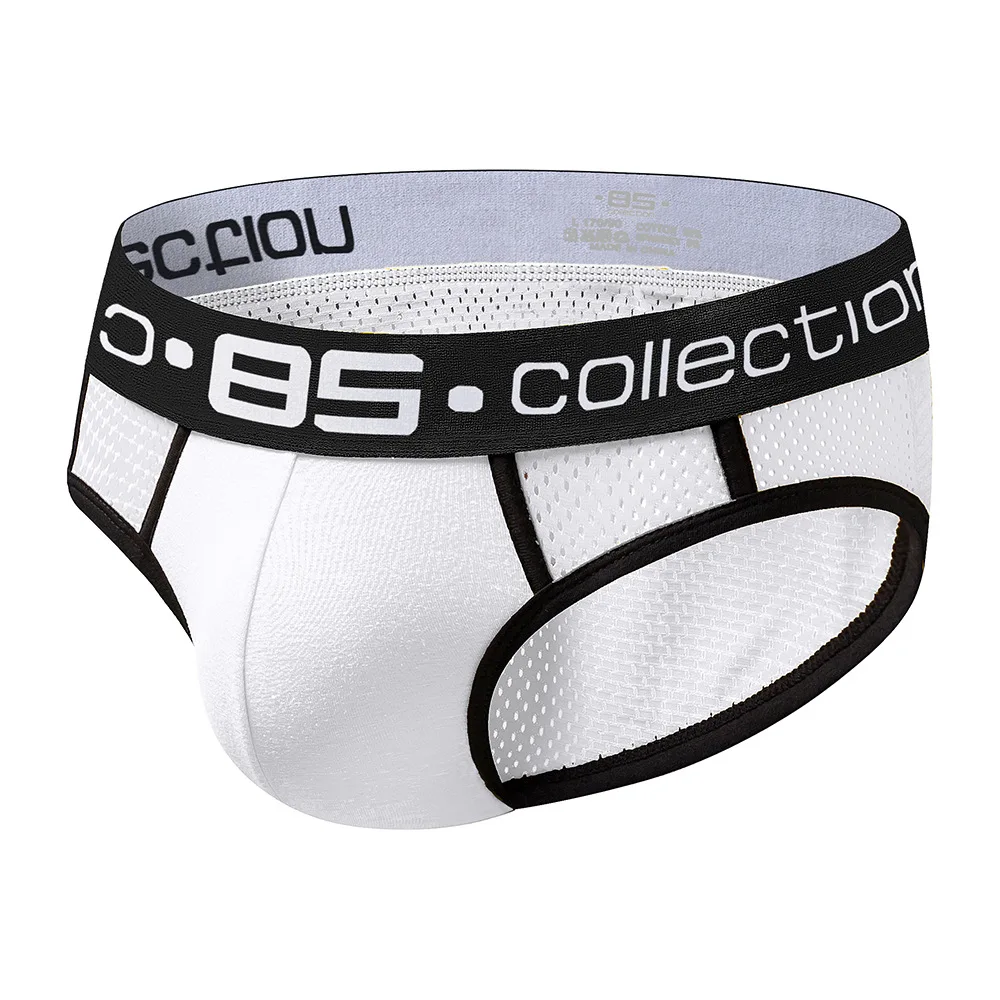 Men’s Briefs Hollow Breathable Mesh Sexy U-convex Cotton Crotch Low-waist Solid Color Underwear