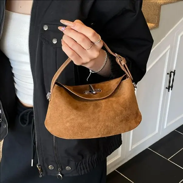 Retro Dumpling Shaped Handbag Women's Shoulder Crossbody Bag Frosted Color Block Design Luxury Autumn New Style Fashion Trend