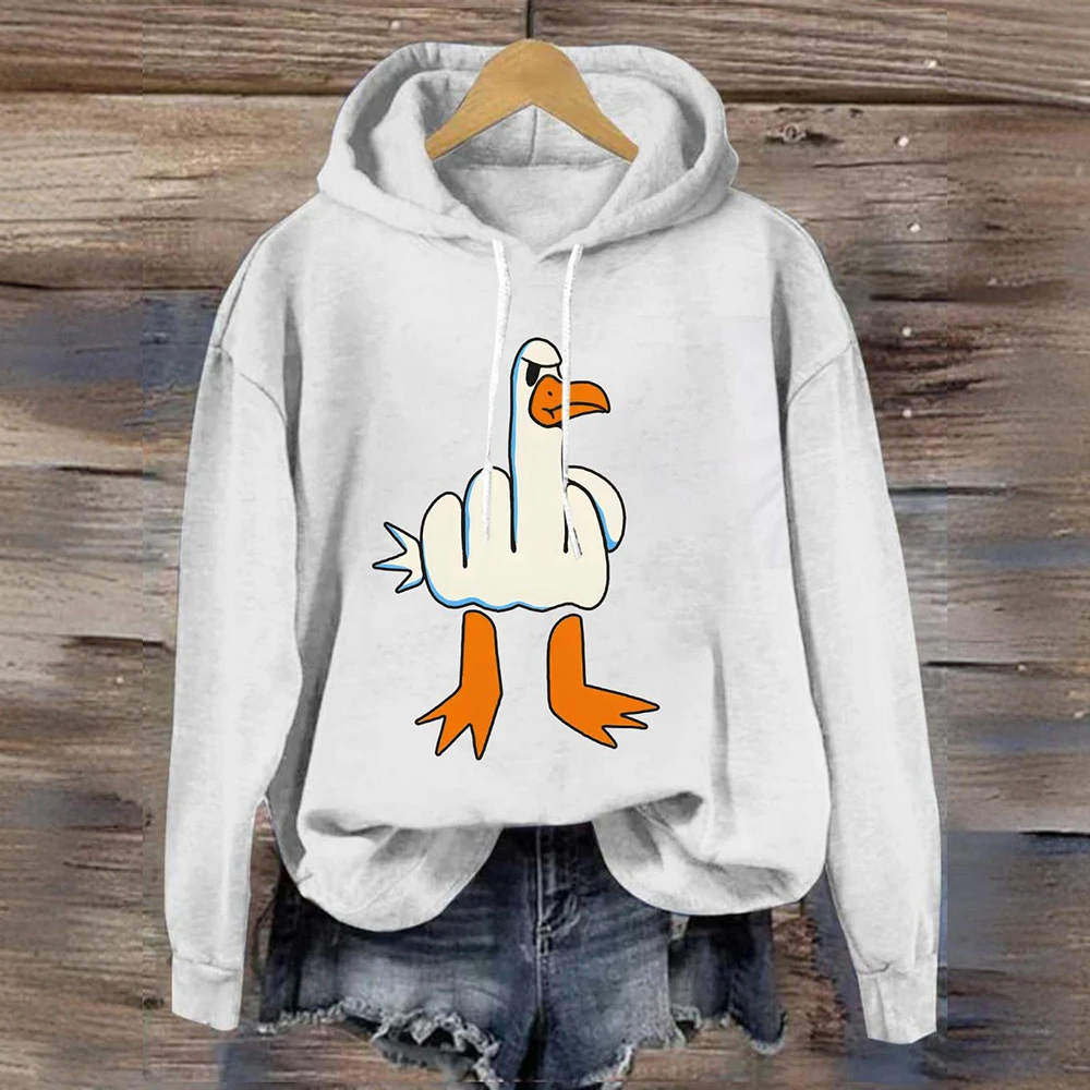 Sweat à capuche à manches longues pour femmes, chemises de protection pour femmes, motif de canard drôle, sweats à capuche tendance décontractés,