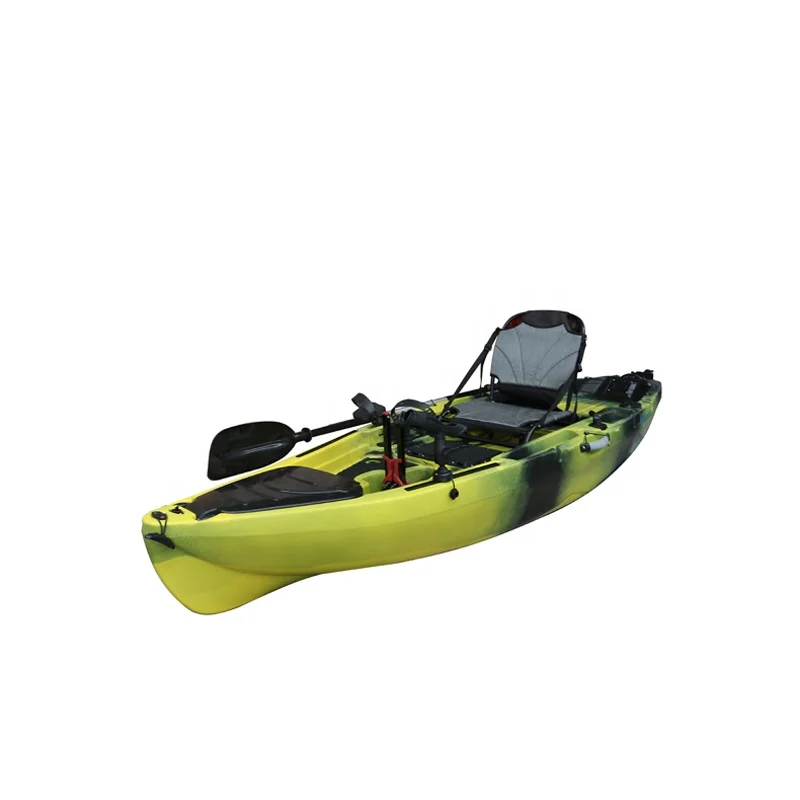 Kayak da pesca a sedile singolo con pedale con patta da 10 piedi, in plastica dura, per sedersi sulla parte superiore del kayak con pedale per barca