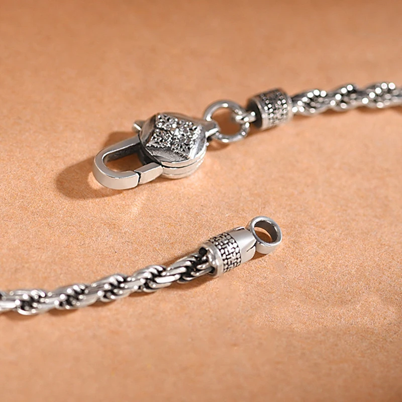 Exquisite 4MM Glossy Twisted Keel Chain S925 Silver Bracelet Retro Jewelry for Women Men Party Christmas Day Gift