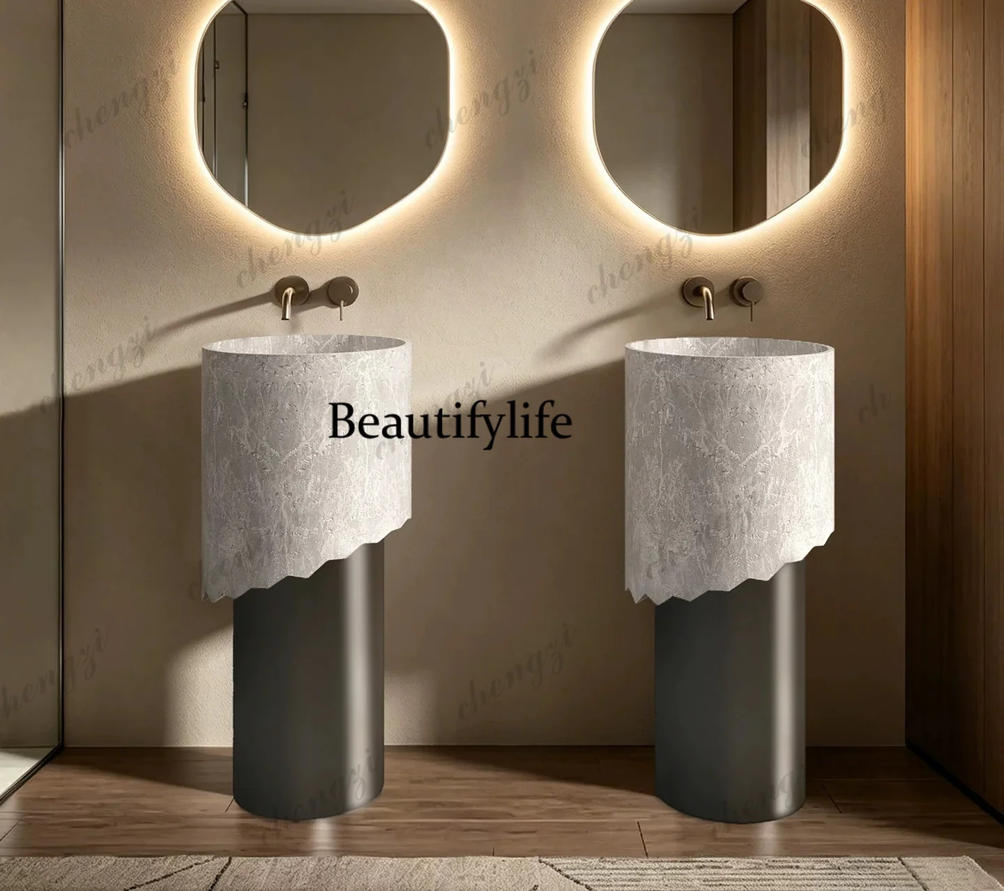 Medieval style column basin Floor-to-ceiling washbasin Household outdoor balcony Small apartment washbasin, integrated