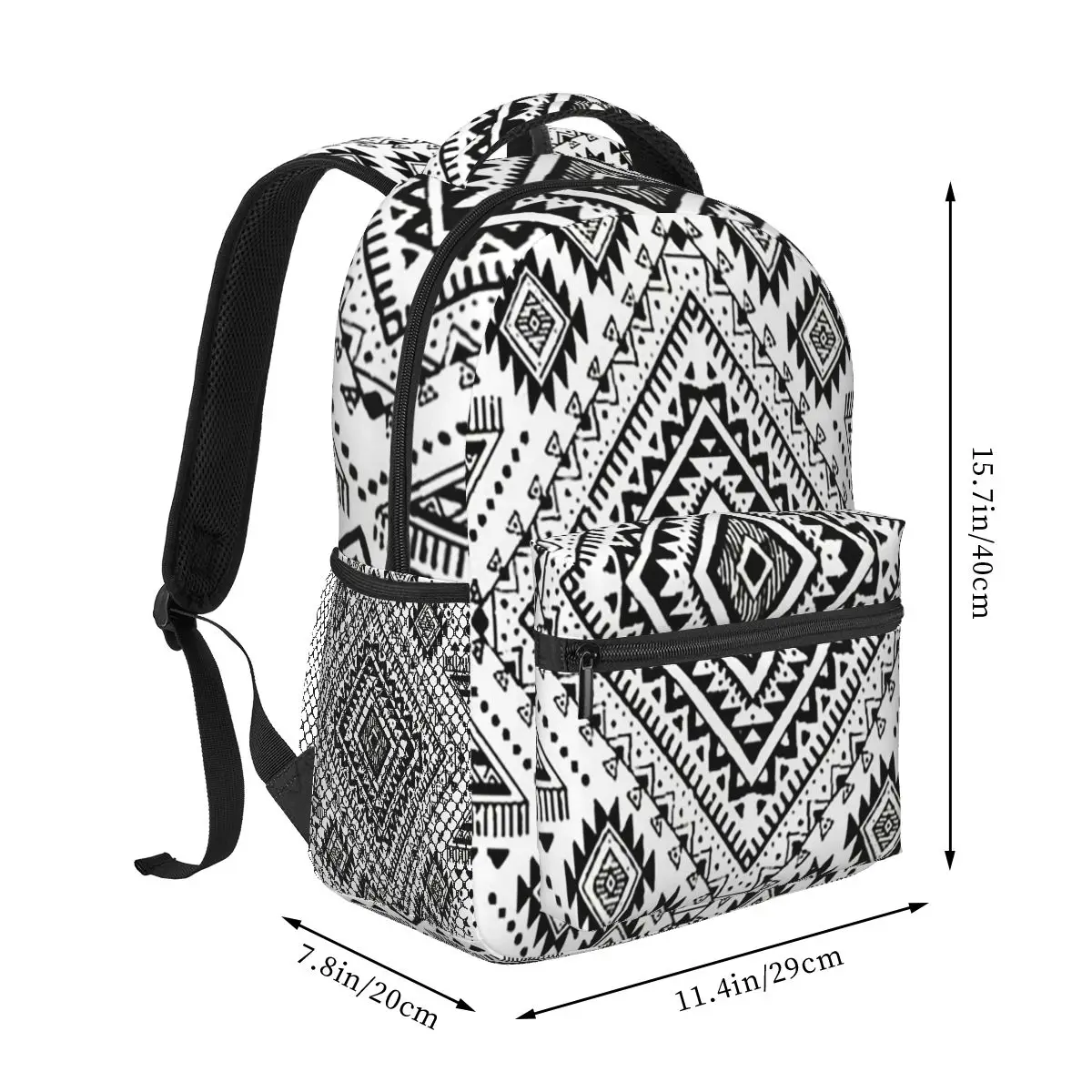 White Bohemian Ethnic Tribal Print Student Backpack School Bag Hiking Travel Daypack for Men Women Fashion Bookbag Shoulder Bags