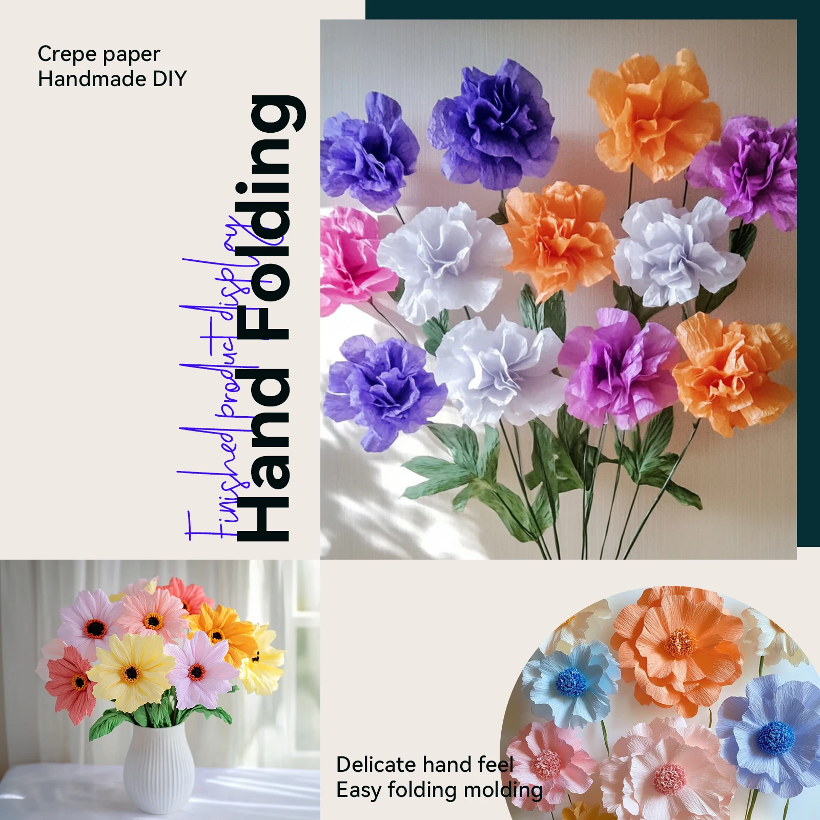 10sheets/Pack 50x70cm Colored Crinkled Crepe Paper Roll Origami Craft DIY Flowers Decoration Gift Wrapping Paper Craft