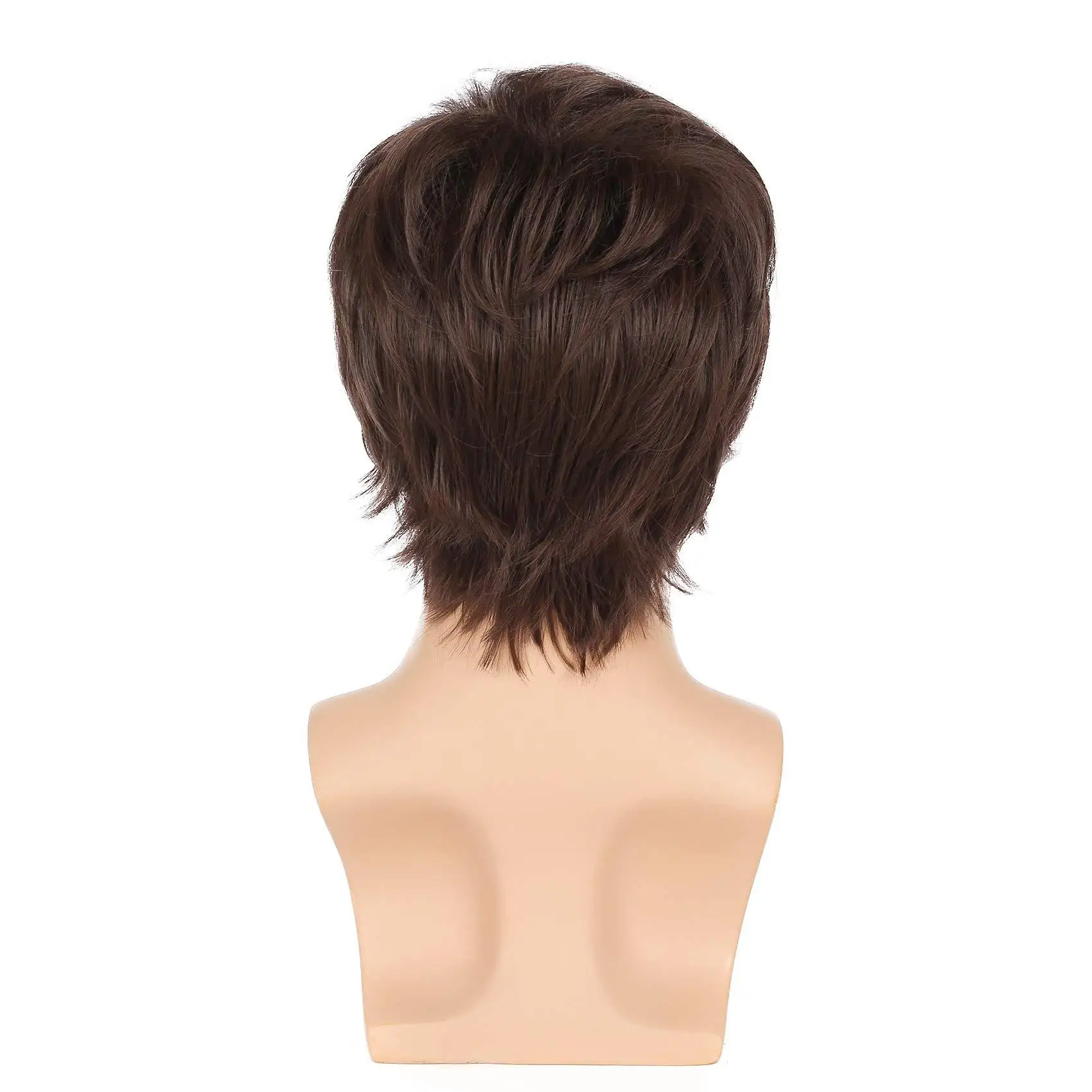 Brown wig fluffy wig men's short straight hair long bangs best selling men's synthetic fiber head cover