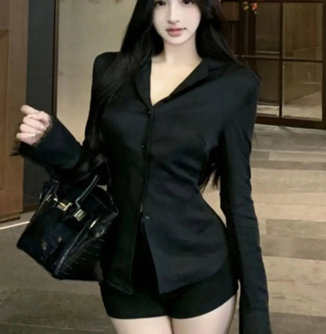 バックレスレース若々しいファッション黒長袖シャツ女性 V ネックパッチワークエレガントなベーシックブラウスレディオフィスカジュアル