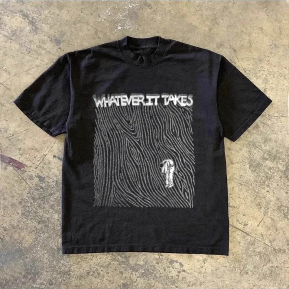 

Unique design sense pork ribs antique letters double-sided printed romantic men's and women's loose winter versatile T-shirt