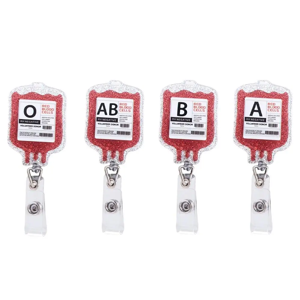 ABS Retractable Badge Reel Anti Lost Easy To Pull Buckle Blood Type Bag Shape Clips Easy Pull Nurse Keychain