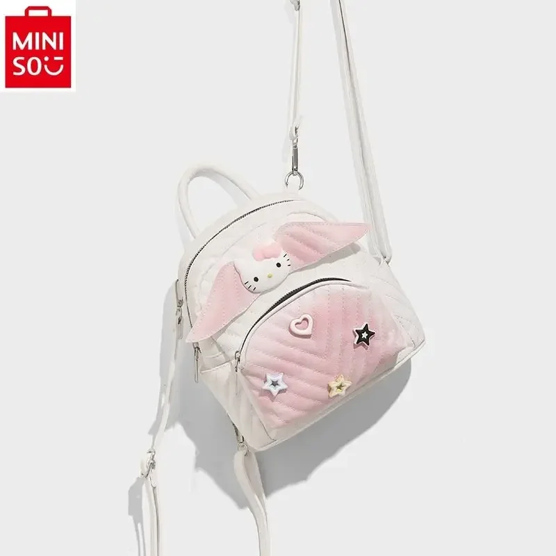 MINISO 2024 New Hello Kitty Cute Cartoon Multi functional Waterproof Student Fashion Backpack