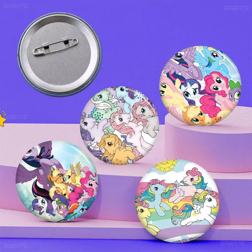 My L-Little Cute P-Ponyes 32/44/58mm Round Cartoon Brooches Handmade Pins for Backpack Jewelry Accessories Gifts Creative Badge