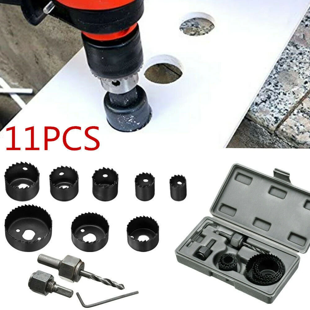 

11Pcs Hole Saw Kit Durable Carbon Steel Metal Circle Power Drill Hole Cutter for Wood PVC Plastic