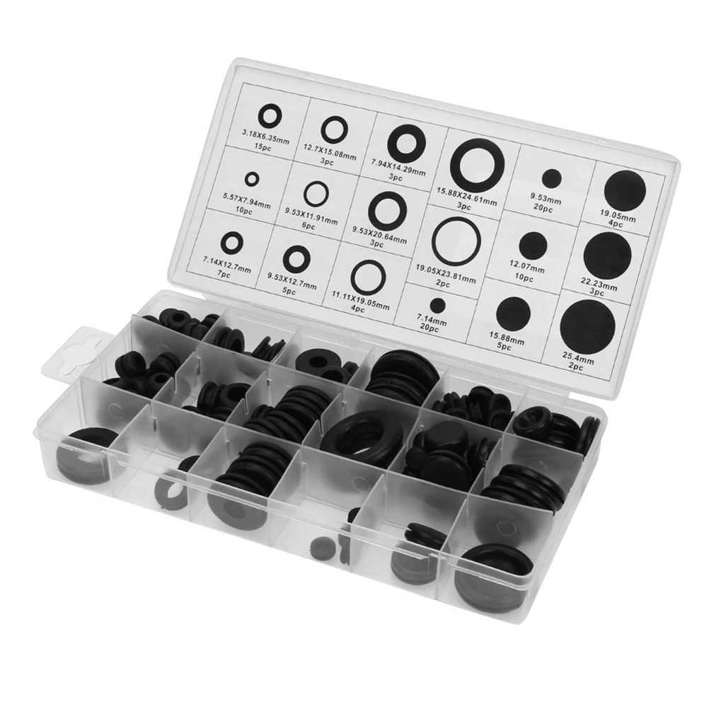 

125 Pcs Rubber O Ring Sealing Gasket Assortment Set Tool Grommets Electrical Washers Seals Kit Black