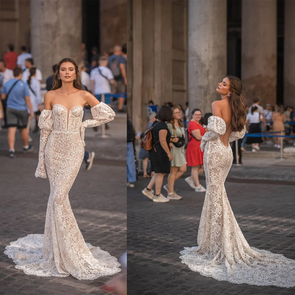 Sexy sereia vestido de casamento ilusão flor apliques querida vestidos de noiva varredura trem vestidos românticos robe de mariee