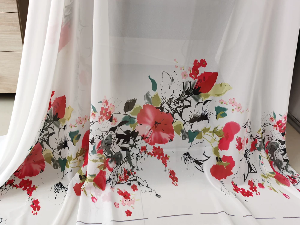 1 Meter X 1,48 Meter Naturweißer Chiffonstoff mit Positionalblumenmuster für Hochzeitskleider Digitaldruck – Detail 6