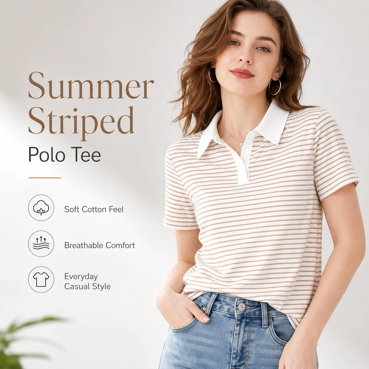 Women's Striped Polo Shirt Short Sleeve Cotton Tee Contrast Collar Casual Summer Top Korean Style S-3XL