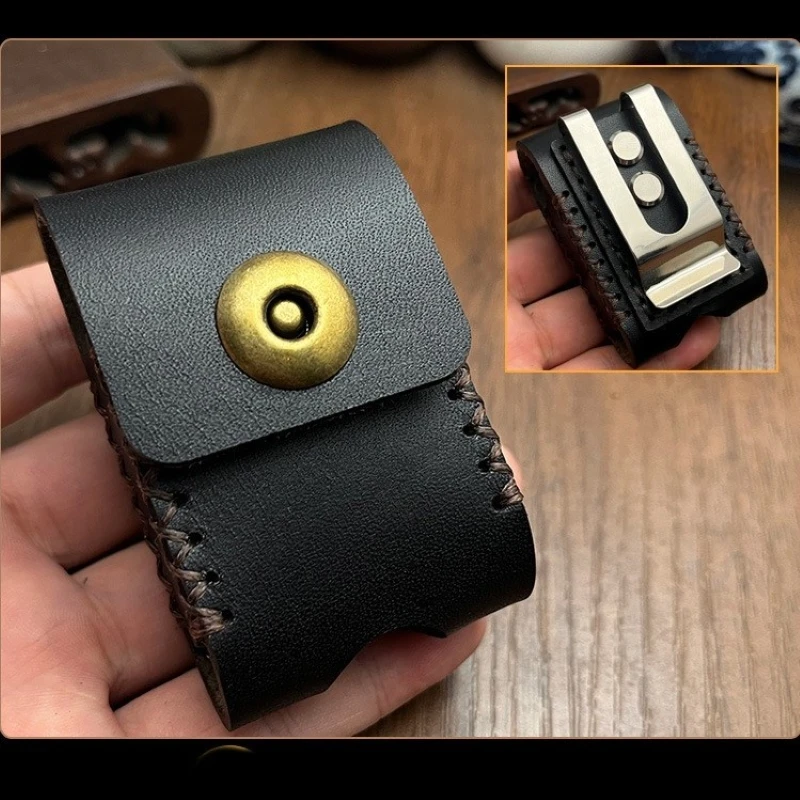 

Handmade Leather Lighter Case for ZIPPO Zorro 902/902S, Vintage Cowhide Holder with Steel Belt Clip, Cigarette Accessories