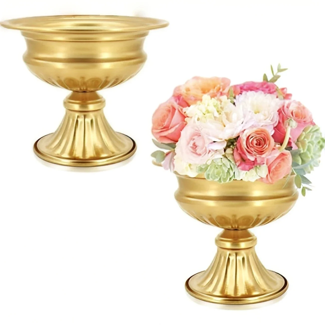 Luxury Gold Metal Urn Vase Vintage Roman Style Flower Planter Decorative Vase for Wedding Table Centerpiece Home Decor