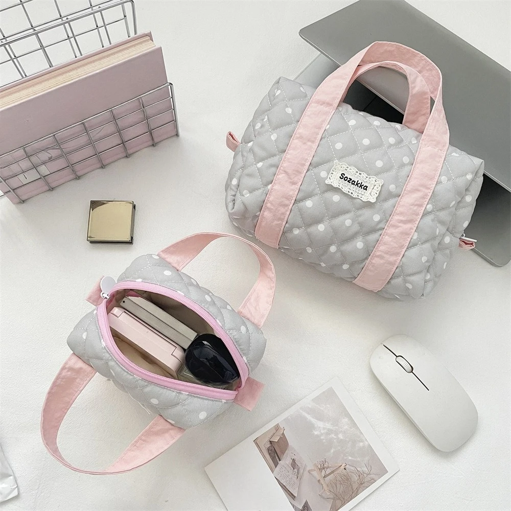 Korean Large Capacity Cosmetic Bag for Women Fashion Dot Toiletry Storage Bag Handbag Handheld Travel Wash Makeup Organizer Bags