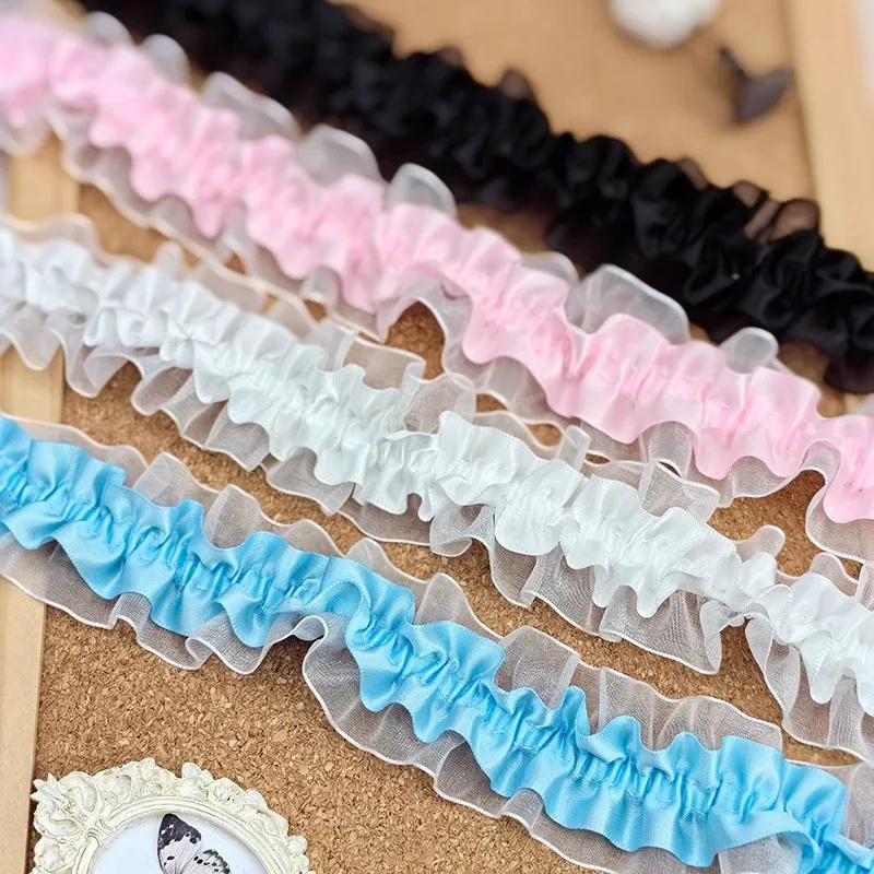 2024 Hot selling elastic center fold ruffled lace DIY hat headband bracelet Colored material clothing skirt sewing accessories